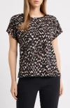 Anne Klein Abstract Print Knit Back Top In Black