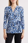 Anne Klein Printed Tie-waist Top In Anne Black Multi