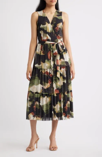 Anne Klein Abstract Print Mesh Midi Dress In Multi