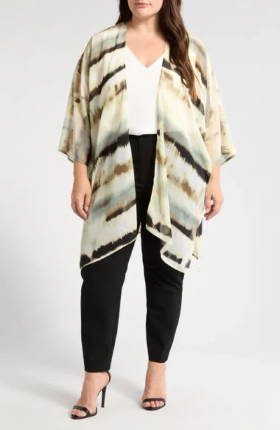 Anne Klein Abstract Print Oversize Sheer Cardigan In White Dove Multi