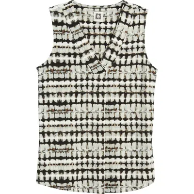 Anne Klein Abstract Print Pleat Front Shell In Black