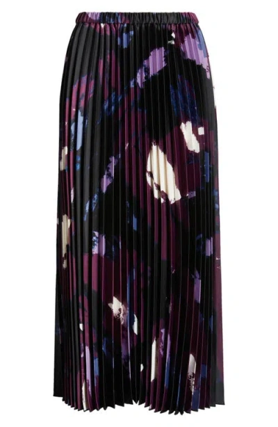 Anne Klein Abstract Print Pleated Skirt In Deep Plum