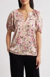 Anne Klein Abstract Print Puff Sleeve Top In Latte Multi