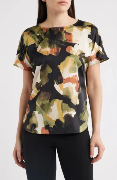 Anne Klein Womens Printed Boat Neck Short Sleeve Top In Multi