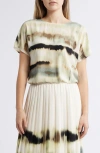 Anne Klein Abstract Print Short Sleeve Top In White