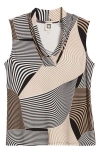 Anne Klein Abstract Print Triple Pleat Sleeveless Top In Multi