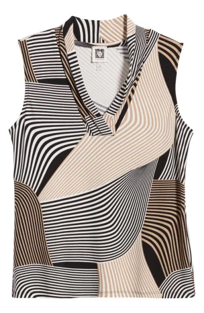 Anne Klein Abstract Print Triple Pleat Sleeveless Top In Multi