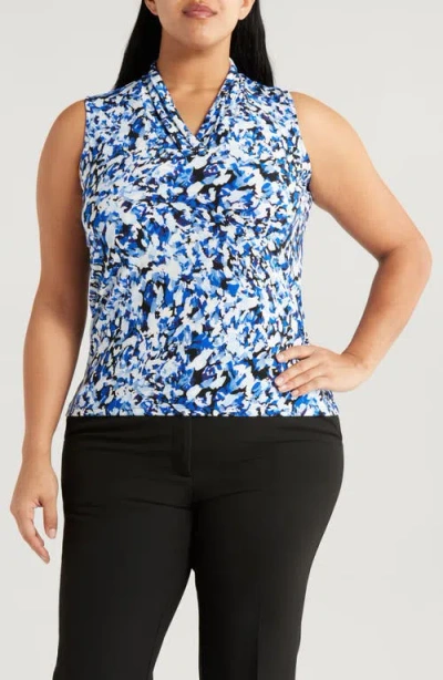 Anne Klein Abstract Print Triple Pleat Sleeveless Top In Anne Black Multi