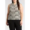 Anne Klein Abstract Print Triple Pleat Sleeveless Top In Anne Black Multi