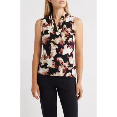 Anne Klein Abstract Print Triple Pleat Sleeveless Top In Multi