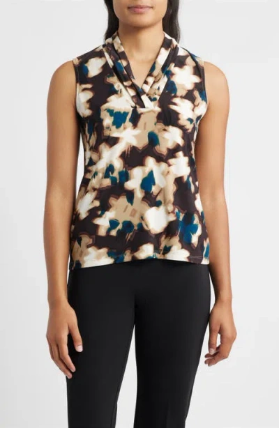 Anne Klein Abstract Print Triple Pleat Sleeveless Top In Multi
