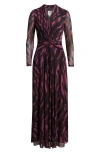 Anne Klein Abstract Print Twist Front Long Sleeve Mesh Maxi Dress In Multi