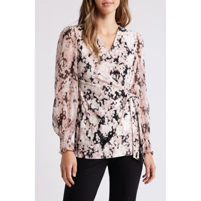Anne Klein Abstract Print Wrap Top In Anne Black Multi