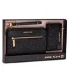 Anne Klein Ak 2 Piece Gift Set With Rhinestone Zip Clutch And Card Case In Black
