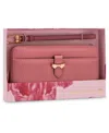 ANNE KLEIN BOXED SLIM ZIP WALLET WITH BOW DETAIL AND WRISTLET STRAP