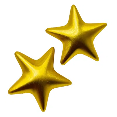 Pre-owned Anne Klein Ak Signed Vintage Matte Gold Star Designer Clip On Earrings In Multi