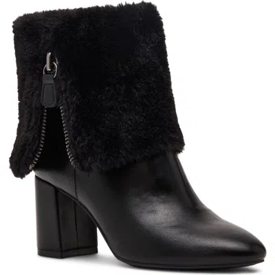 Anne Klein Akarli-f Faux Leather Bootie With Faux Fur Trim In Black