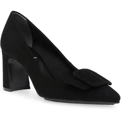 Anne Klein Akbentley Womens Buckle Suede Block Heels In Black Micro