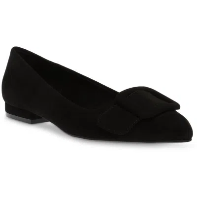 Anne Klein Akkalea Womens Patent Padded Insole Ballet Flats In Black Microsuede