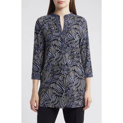 Anne Klein Allover Print Shirt In Blu Jay/ Anne Black Multi