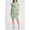 Anne Klein Women's Faux-wrap Flutter-sleeve Print Dress In Green