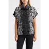 Anne Klein Animal Stripe Short Sleeve Tunic Sweater In Black