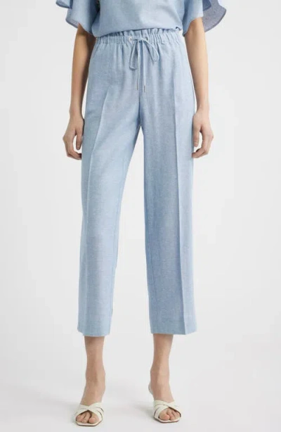 Anne Klein Ankle Straight Leg Linen Blend Drawstring Pants In Blue