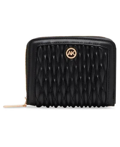 Anne Klein Annie Klein Ruched Quilted Zip Around Wallet In Black