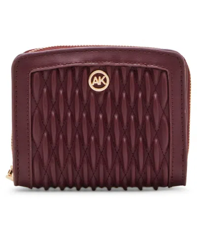 Anne Klein Annie Klein Ruched Quilted Zip Around Wallet In Red