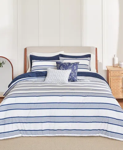 Anne Klein Archer Stripe Cotton Blend 5-piece Comforter Set, Full/queen In Multi