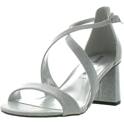 Anne Klein Armaretta Womens Patent Ankle Strap Block Heel In Silver