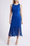 Anne Klein Asymmetric Fringe Hem Knit Dress In Santorini Blue