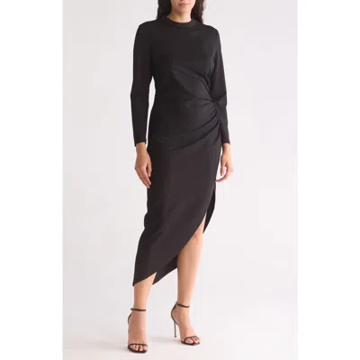Anne Klein Asymmetric Long Sleeve Midi Dress In Anne Black