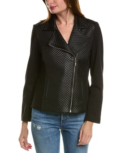 Anne Klein Asymmetric Moto Jacket In Black