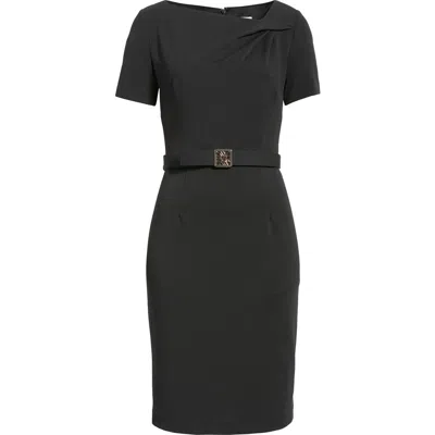 Anne Klein Asymmetric Neck Scuba Crepe Sheath Dress In Black