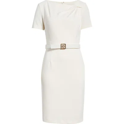 Anne Klein Asymmetric Neck Scuba Crepe Sheath Dress In Pink