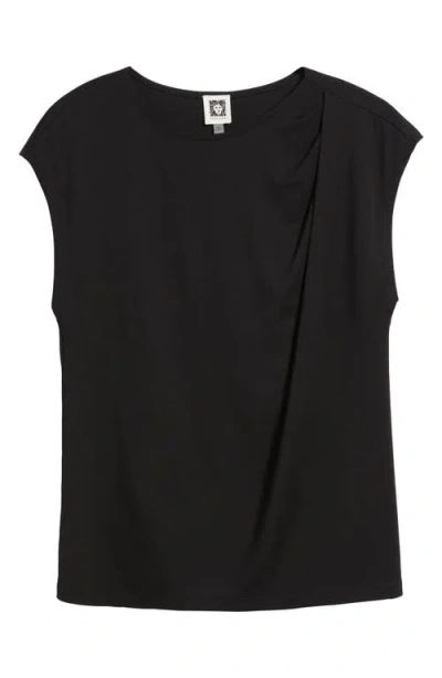 Anne Klein Asymmetric Pleat Neck Top In Black