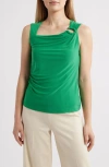Anne Klein Asymmetric Ruched Tank In Tropical Green