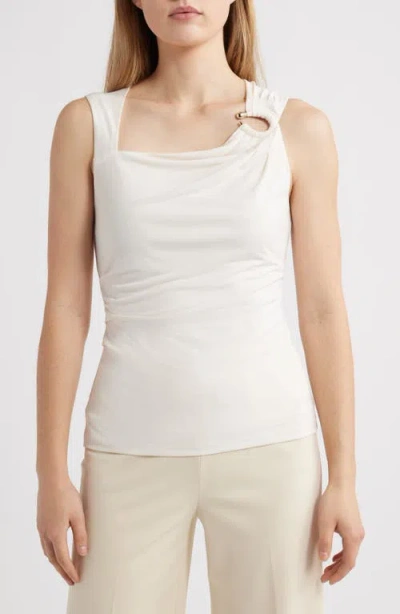 Anne Klein Asymmetric Ruched Tank In White Dove
