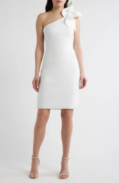 Anne Klein Asymmetric Ruffle One-shoulder Sheath Cocktail Dress In White