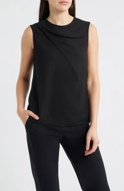 Anne Klein Asymmetric Sleeveless Cowl Neck Top In Black