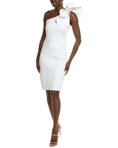Anne Klein Asymmetrical 3d Scuba Sheath Dress In White