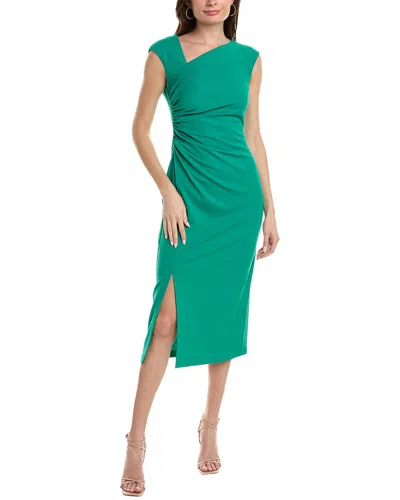 Anne Klein Asymmetrical Scuba Crepe Midi Dress In Green