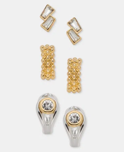 Anne Klein Baguette, Textured & Stone Earrings, 3-pc. Set In Crystal
