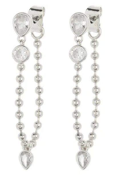 Anne Klein Ball Chain Draped Hoop Earrings In Silver/cz