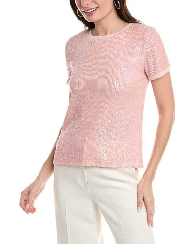Anne Klein Banded Sequin Mesh T-shirt In Pink