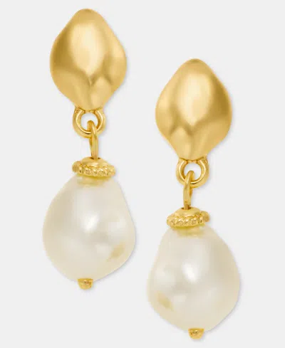 Anne Klein Baroque Imitation Pearl Hammered Drop Earrings In White