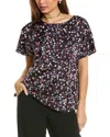 Anne Klein Women's Printed Dolman-sleeve Side-slit Top In Black