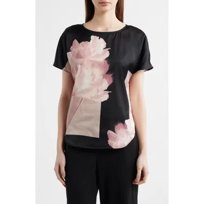 Anne Klein Printed Flat Satin Top In Black