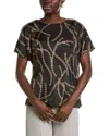 Anne Klein Chain Print Short Sleeve Top In Black